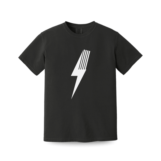 Black adult Spark T-Shirt by Little Rad Things, featuring a vibrant spark graphic on the front.