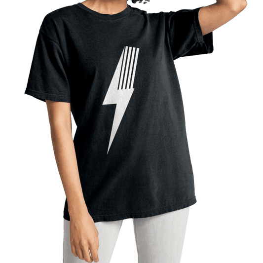 Black adult Spark Tee T-shirt by Little Rad Things featuring a vibrant spark graphic on the front.