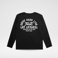 Little Rad Things The Apex Long Sleeve Tee in solid black, soft cotton shirt with a relaxed fit and crew neckline.