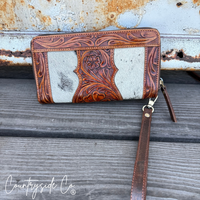 Lucille Cowhide Tooled Leather Wallet Wristlet