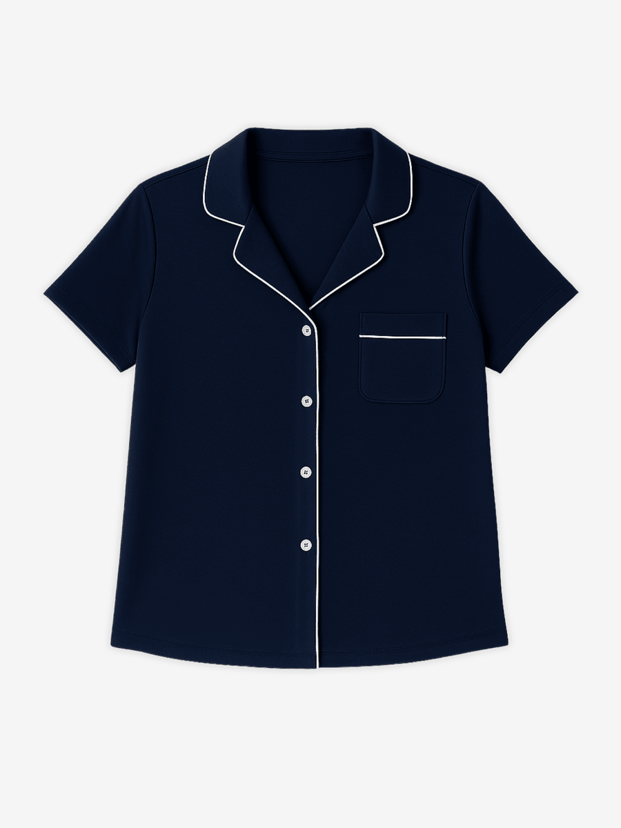 Lusome Sleep USA Donna short sleeve shirt in soft fabric with a relaxed fit, light blue color, and casual style.
