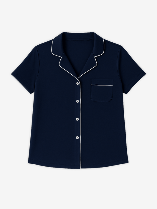 Lusome Sleep USA Donna short sleeve shirt in soft fabric with a relaxed fit, light blue color, and casual style.