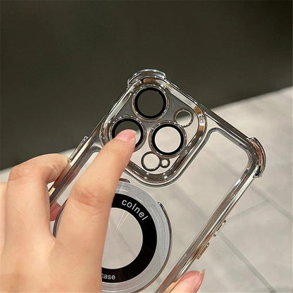 Luxury Plating Shockproof Magnetic Bracket For Magsafe Clear Case For iPhone 15 16 14 13 12 11 Pro Max With Holder Stand Cover - MANDOTOS