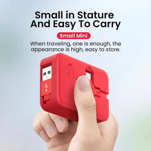 Mandotos 4-in-1 retractable USB cable with macaron design, Type C and Micro USB, includes phone stand and storage box for iPhone.