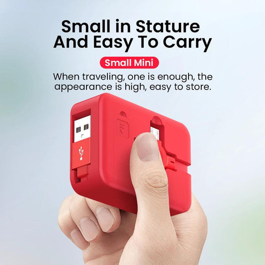 Mandotos 4-in-1 retractable USB cable with macaron design, Type C and Micro USB, includes phone stand and storage box for iPhone.