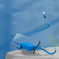 Mandotos 4-in-1 retractable USB cable with macaron design, Type C and Micro USB, includes phone stand and storage box.