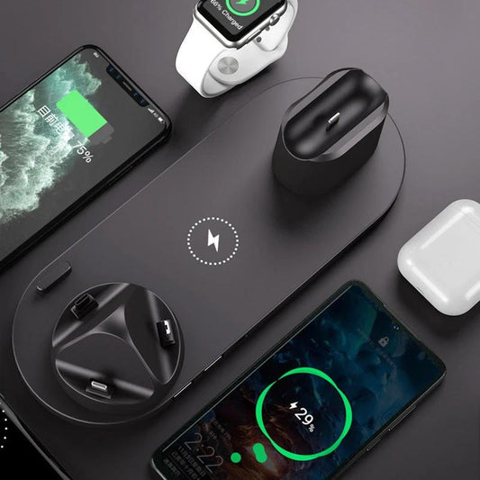 Mandotos 5V wireless charger with lithium battery and USB interface, showing the compact charger device and USB port.