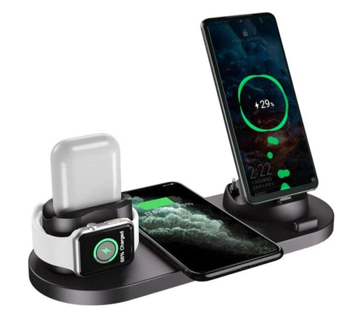 Mandotos 5V wireless charger with lithium battery and USB interface, showing the compact charger and charging port.