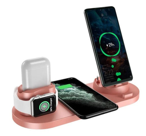 MANDOTOS 5V wireless charger with lithium battery and USB interface, showing the compact device with charging ports and indicator lights.