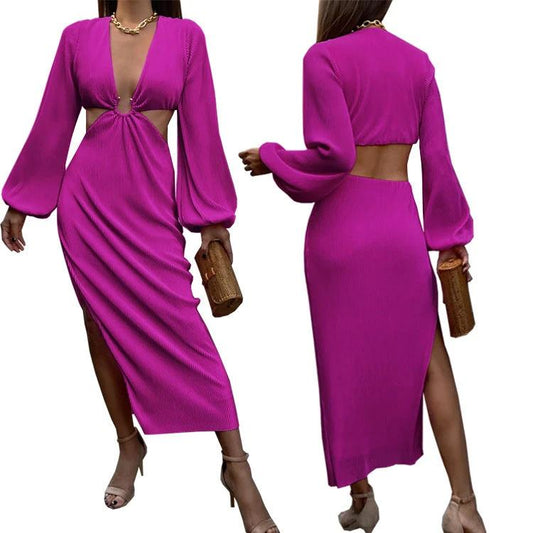 Mandotos waistless women's dress with pressed pleats in autumn fashion, featuring a stylish and flowy design.