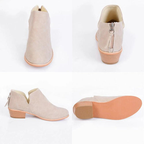 Mandotos women's autumn ankle boots with retro high heels, stylish leather shoes for fall fashion.