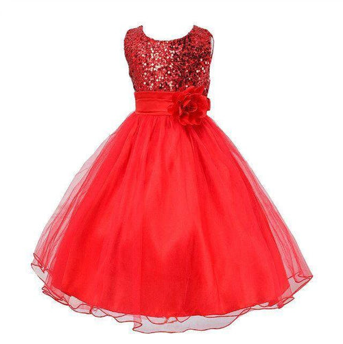 Baby sequin dress by MANDOTOS, flower girl wedding princess dress with sparkly sequins and floral details for special occasions.