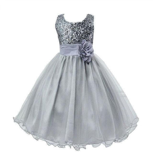 Baby sequin dress by MANDOTOS, flower girl wedding princess dress with sequined bodice and tulle skirt, perfect for special occasions.