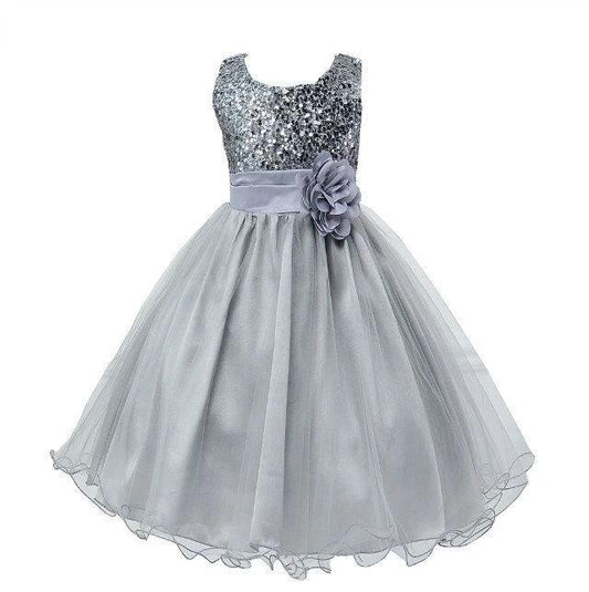 Baby sequin dress by MANDOTOS, flower girl wedding princess dress with sequined bodice and tulle skirt, perfect for special occasions.