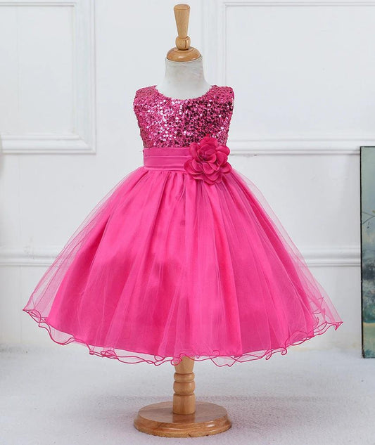 Baby girl sequin dress by MANDOTOS, flower girl wedding princess dress with floral accents and elegant design.