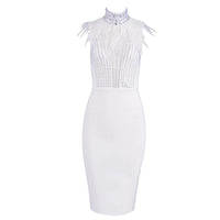 Mandotos bandage beads evening dress featuring intricate beadwork and a fitted silhouette, perfect for formal occasions.