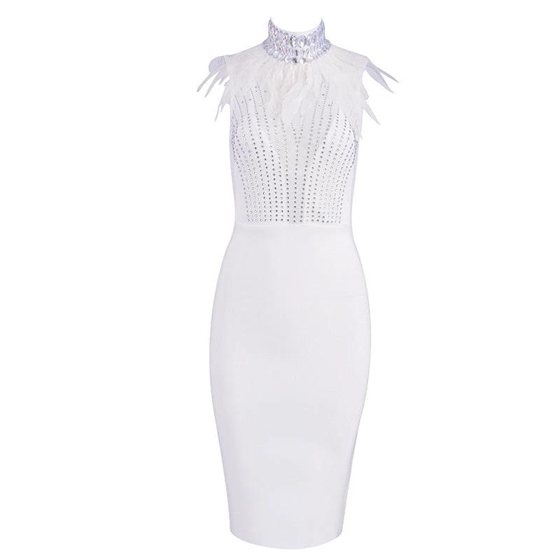Mandotos bandage beads evening dress featuring intricate beadwork and a fitted silhouette, perfect for formal occasions.