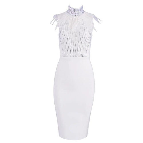 Mandotos bandage beads evening dress featuring intricate beadwork and a fitted silhouette, perfect for formal occasions.