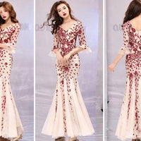 Elegant blue banquet evening dress by MANDOTOS featuring a princess silhouette and slim fit design.