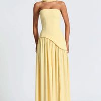 Mandotos Cherry Lacquer Maliyah Maxi Dress with chiffon skirt and matching scarf, shown on a model with elegant styling.