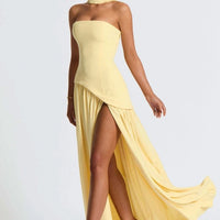 Mandotos Cherry Lacquer Maliyah Maxi Dress with chiffon skirt and matching scarf, elegant and flowing for special occasions.