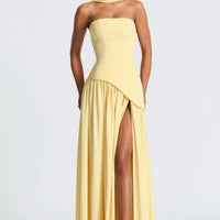 Cherry Lacquer Maliyah Maxi Dress by MANDOTOS featuring a chiffon skirt and matching scarf, showcased on a model.