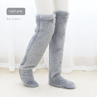 Mandotos cozy winter knee-high fuzzy socks for cold-proof comfort, soft and warm for cold weather.