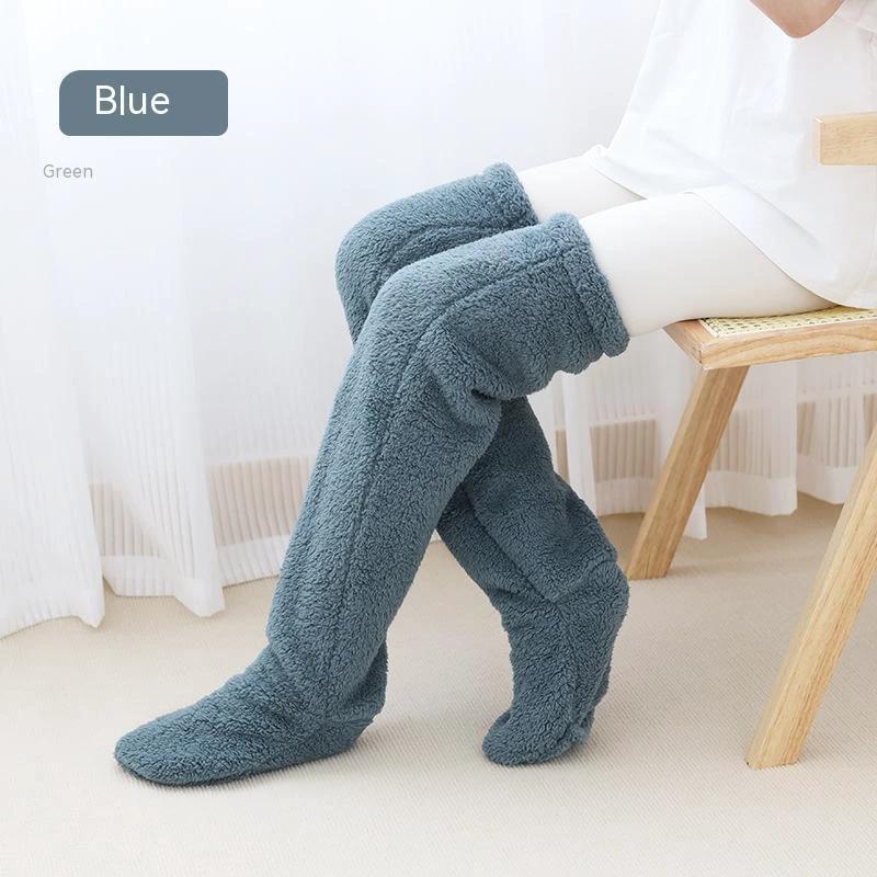 Mandotos cozy winter knee-high fuzzy socks with thick, warm material designed for cold-proof comfort and snug warmth.