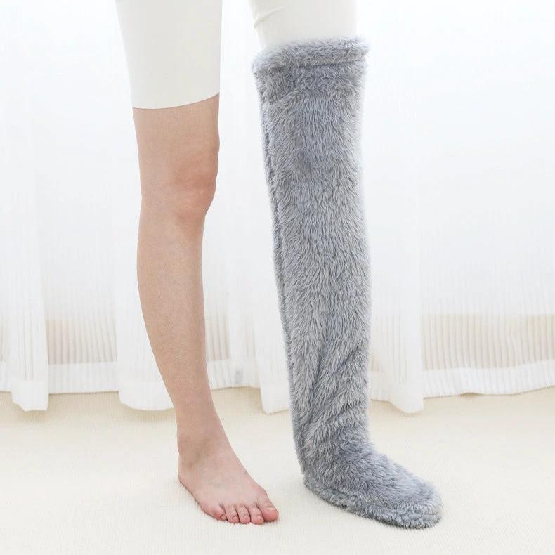 Mandotos cozy winter knee-high fuzzy socks with thick, warm fabric designed for cold-proof comfort.