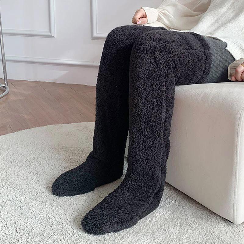 Mandotos cozy winter knee-high fuzzy socks for cold-proof comfort, soft and warm for cold weather.