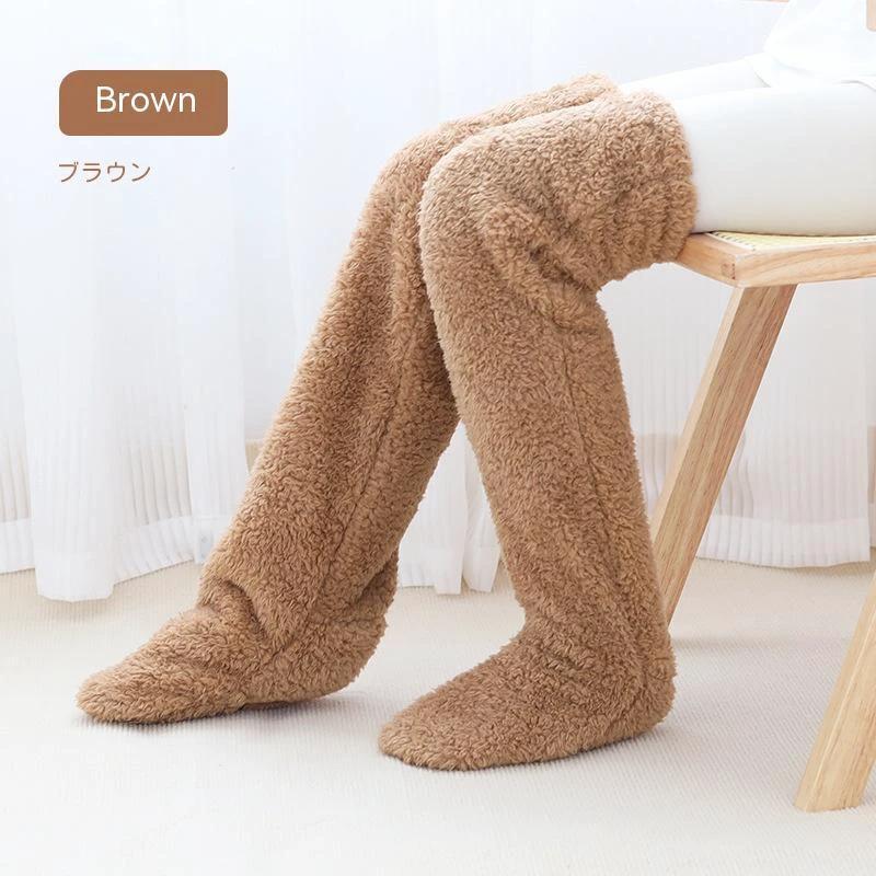Mandotos cozy winter knee-high fuzzy socks designed for warmth and comfort during cold weather.