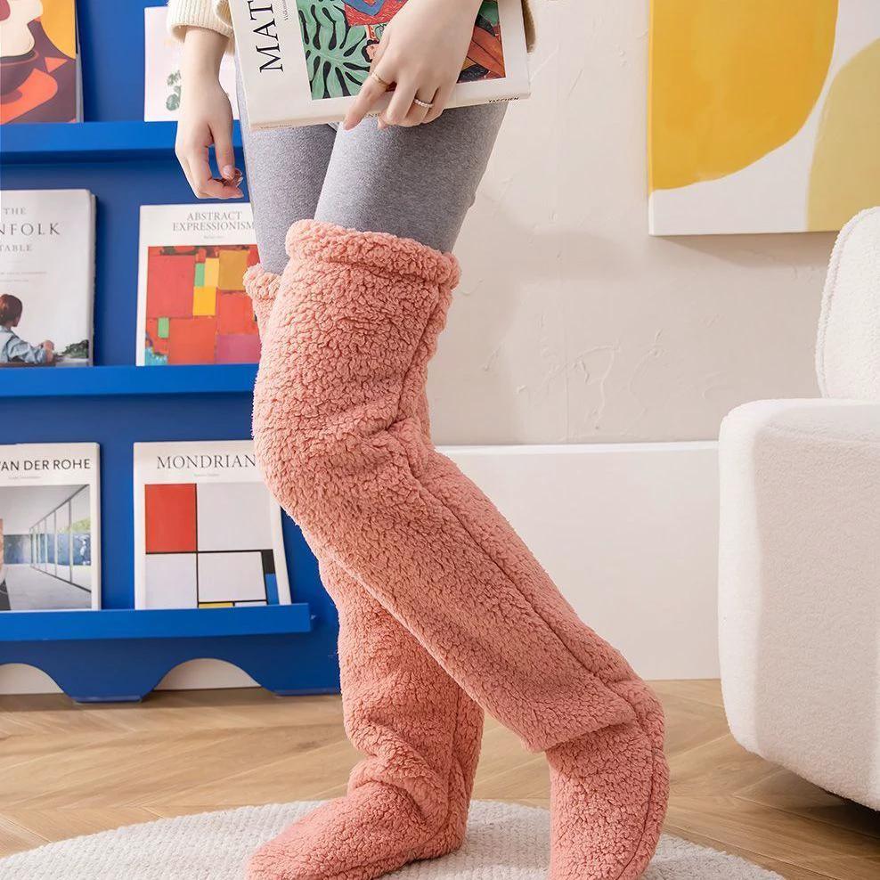 Mandotos cozy winter knee-high fuzzy socks, soft and warm for cold-proof comfort during chilly weather.