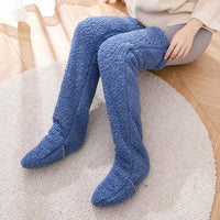 Mandotos cozy winter knee-high fuzzy socks designed for warmth and comfort during cold weather.