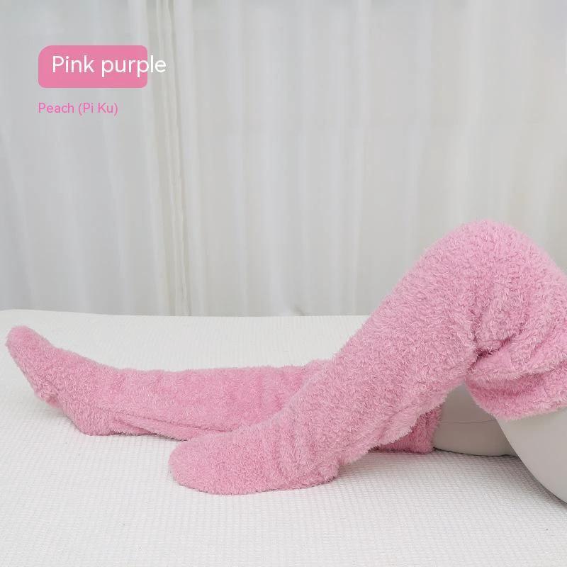 Mandotos cozy winter knee-high fuzzy socks in warm, soft fabric designed for cold-proof comfort.