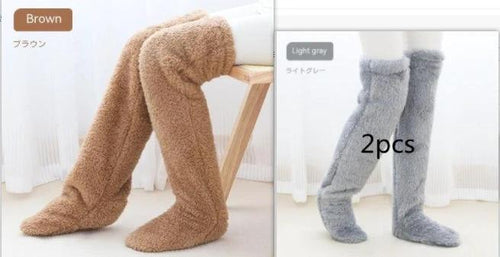 Mandotos cozy winter knee-high fuzzy socks for cold-proof comfort, featuring soft, warm fabric ideal for chilly weather.
