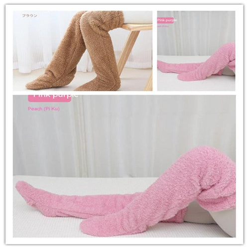 Mandotos fuzzy knee-high winter socks in cozy, warm material designed for cold-proof comfort and winter warmth.