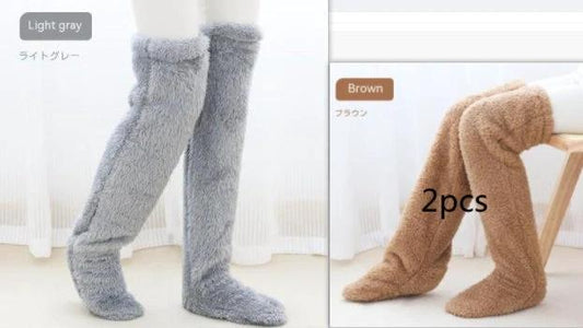 Mandotos cozy winter knee-high fuzzy socks designed for cold-proof comfort and warmth.