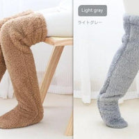 Mandotos cozy winter knee-high fuzzy socks for cold-proof comfort, soft and warm for winter wear.