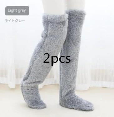 Mandotos cozy winter knee-high fuzzy socks designed for cold-proof comfort, soft and warm for chilly days.