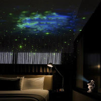 Mandotos creative astronaut galaxy starry sky projector nightlight USB bedroom table lamp displaying colorful galaxy and star patterns.