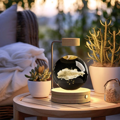 Mandotos crystal ball cosmic dinosaur indoor night light with USB power, warm glow, ideal for bedside or birthday gift.