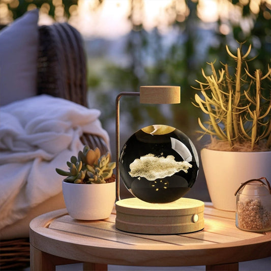Mandotos crystal ball cosmic dinosaur indoor night light with USB power, warm glow, ideal for bedside or birthday gift.
