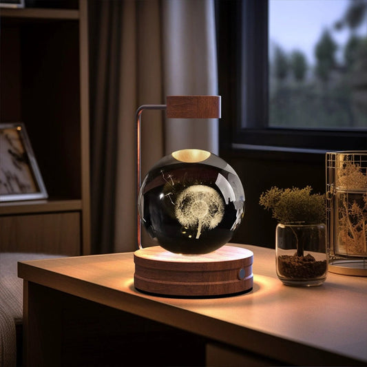 Mandotos cosmic dinosaur crystal ball night light with USB power, warm glow, ideal as a bedside or birthday gift.