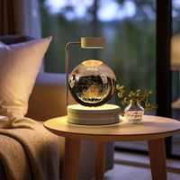 Mandotos crystal ball cosmic dinosaur indoor night light with USB power, warm glow, ideal for bedside or birthday gift.