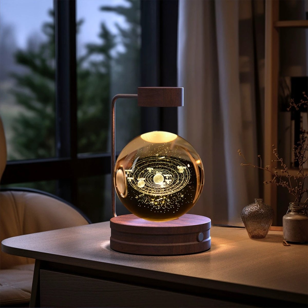 Mandotos cosmic dinosaur crystal ball indoor night light with USB power, warm bedside glow, perfect as a birthday gift or night lamp.