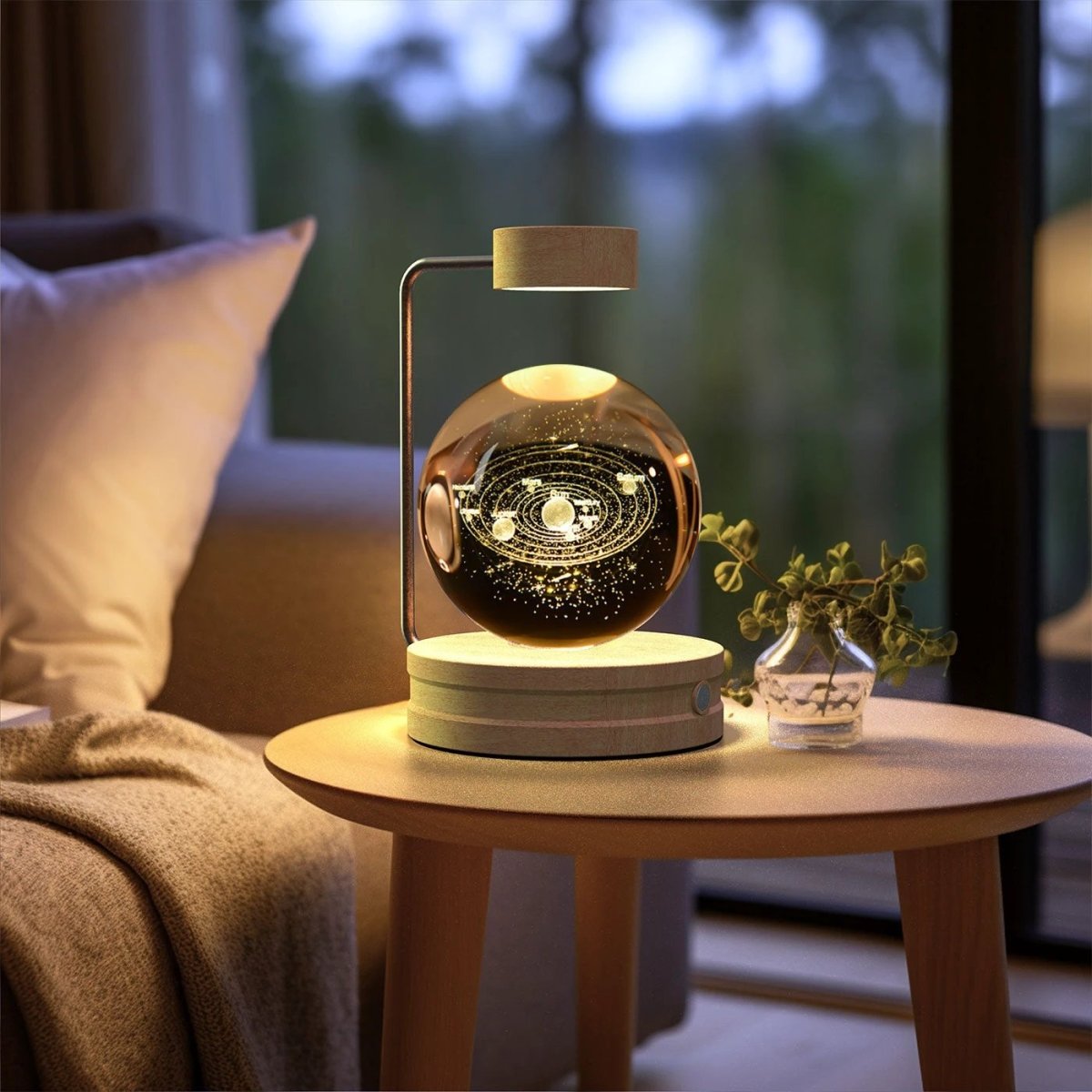 Mandotos crystal ball cosmic dinosaur indoor night light with USB power, warm glow, ideal for bedside or birthday gift.