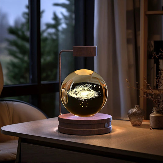 Mandotos cosmic dinosaur crystal ball indoor night light with USB power, warm glow, ideal for bedside or birthday gift.