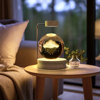 Mandotos crystal ball cosmic dinosaur indoor night light with USB power, warm glow, ideal for bedside or birthday gift.