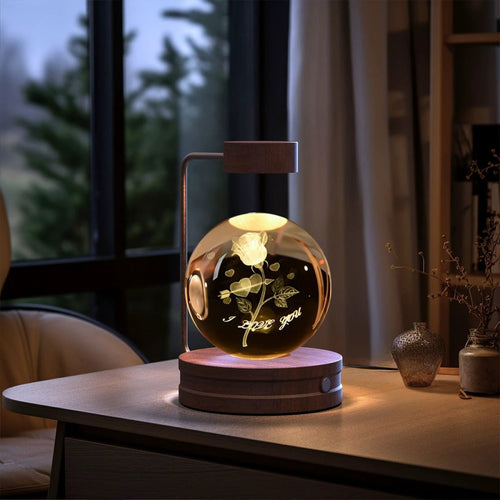 Mandotos crystal ball cosmic dinosaur indoor night light with USB power, warm glow, ideal as a bedside or birthday gift night lamp.