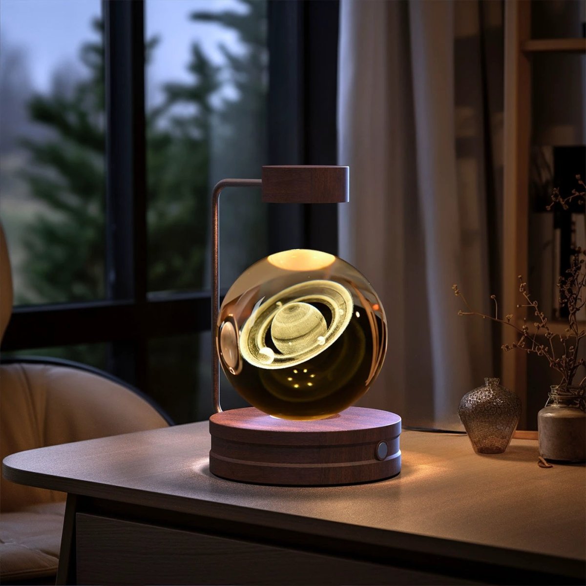 Mandotos cosmic dinosaur crystal ball indoor night light with USB power, warm bedside illumination, ideal for birthdays or cozy nights.